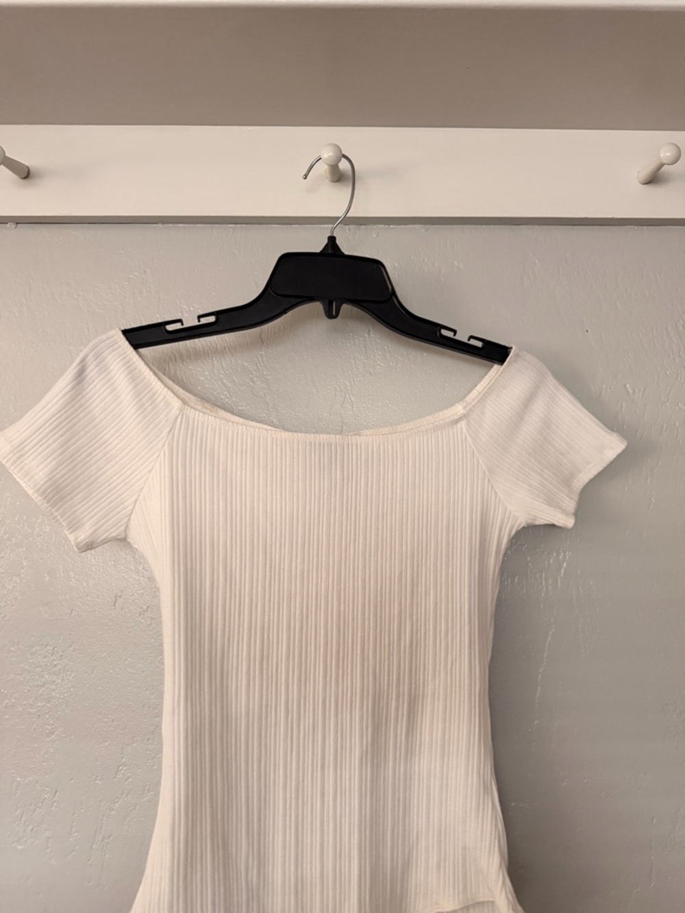 Forever 21 White Ribbed Boatneck Short Sleeve Bodysuit